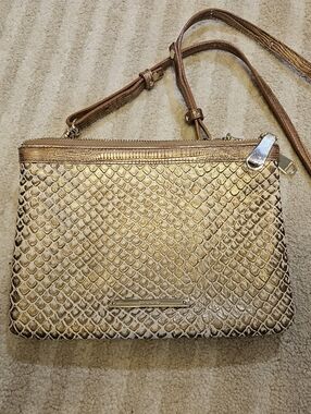 Brahmin Perri Crossbody Gold Metallic Croc Embossed Latte Java